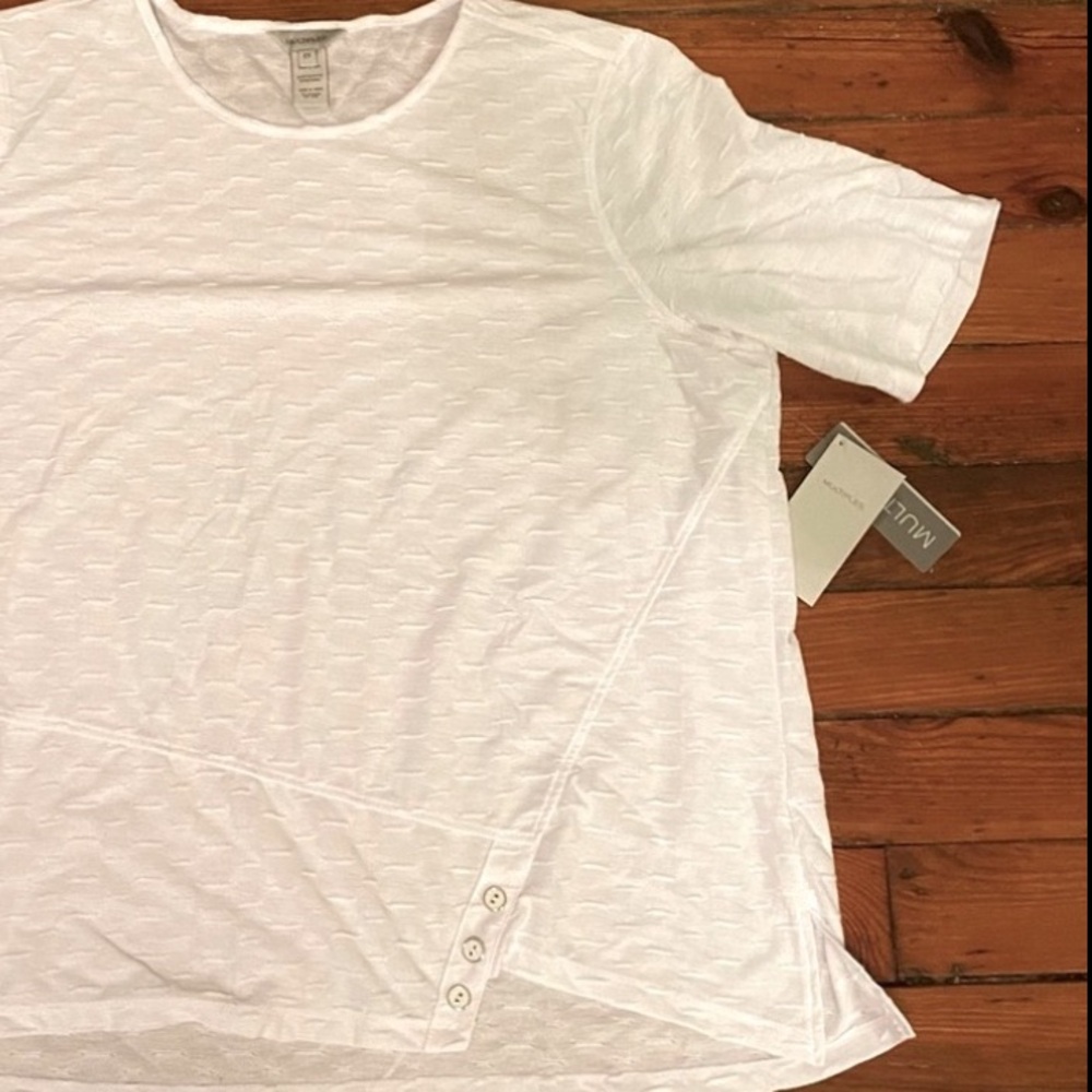 Multiples White Textured Crew Neck Short Sleeve Asymmetrical Shirt Size 2X NWT